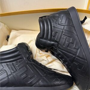 Women’s Black High-Top Embossed Leather Sneakers
